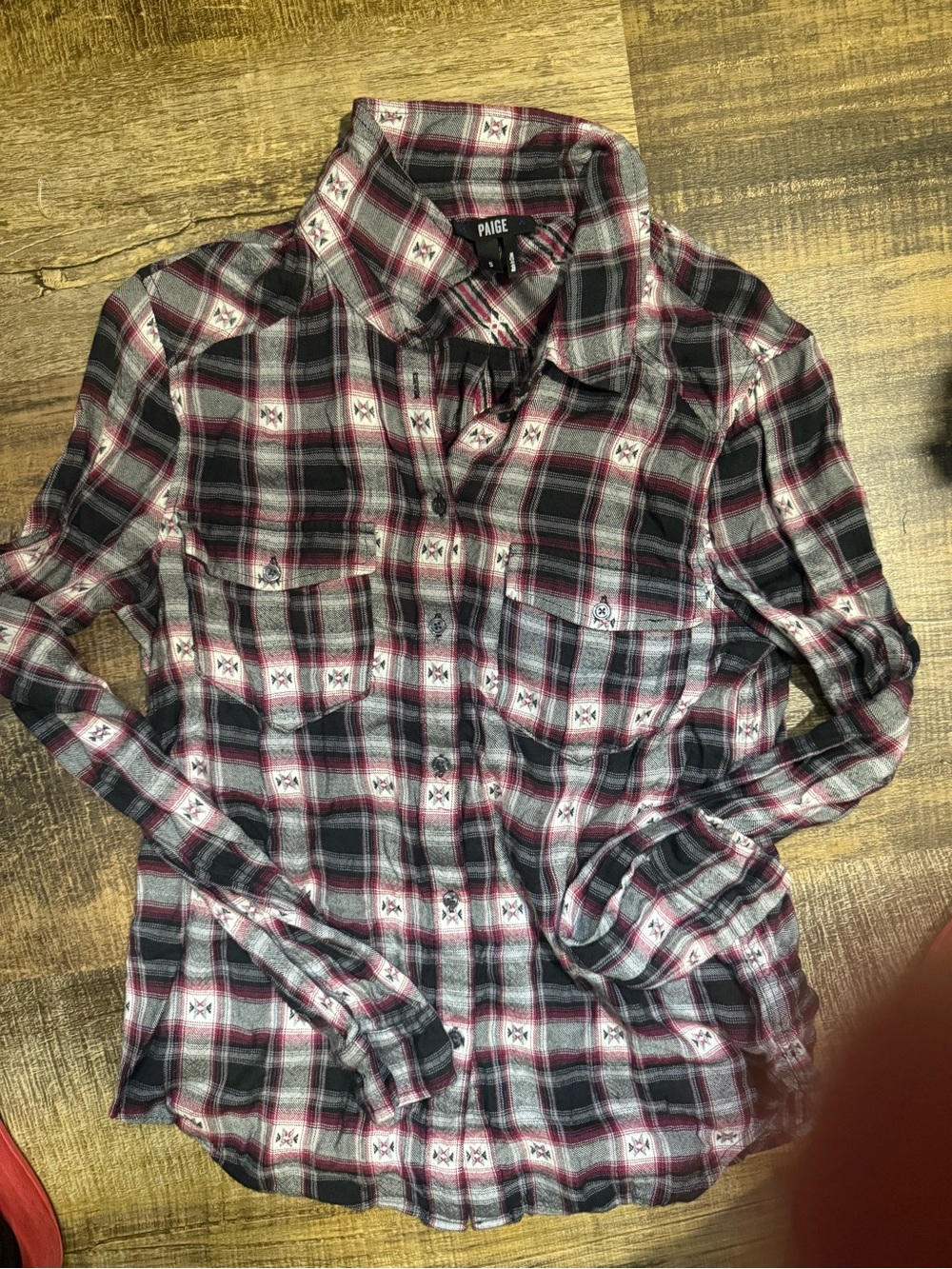 PAIGE Black, Red & White Plaid Button-Down Shirt
